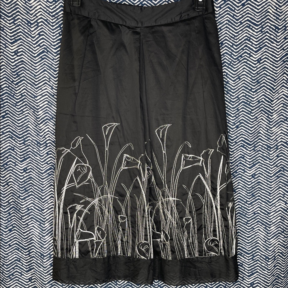 Coldwater Creek Black Skirt with White Floral Embroidery